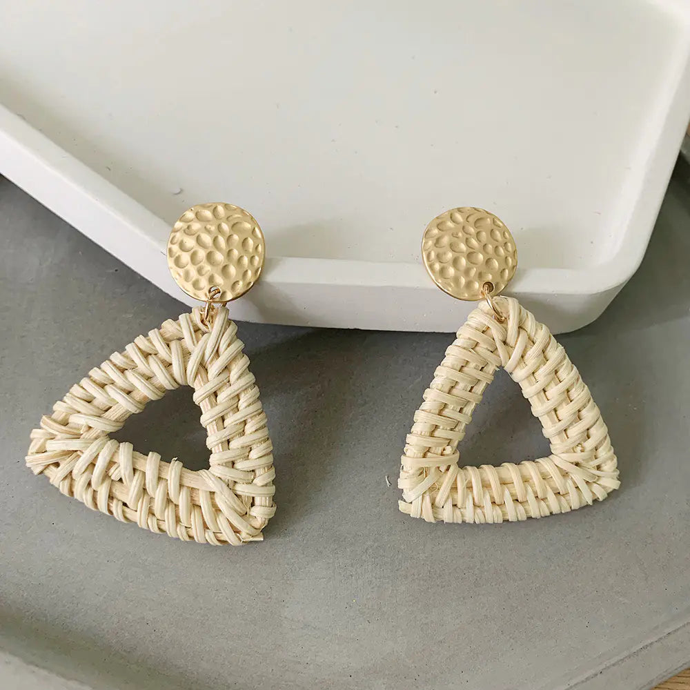 Bohemian Woven Rattan Geometric Earrings